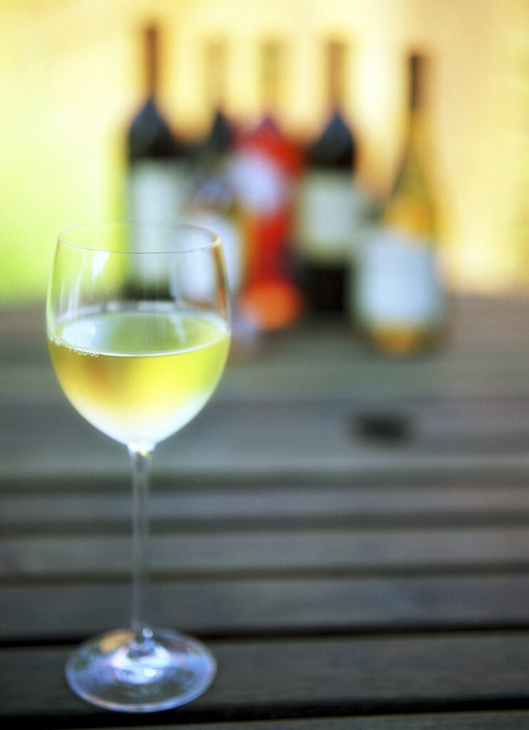 Wine glass on table